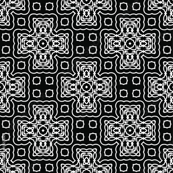 Fototapeta  Geometric vector pattern with triangular elements. Seamless abstract ornament for wallpapers and backgrounds. Black and white colors.