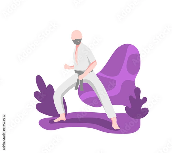 Fototapeta The karate man with flat design illustration. For landing page