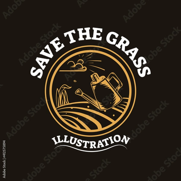 Fototapeta Save the grass illustration with vintage style. Emblem design