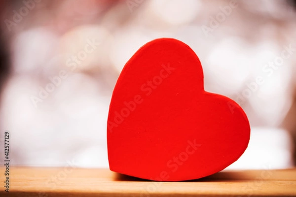Obraz red heart on wooden background. Bokeh. Love concept.