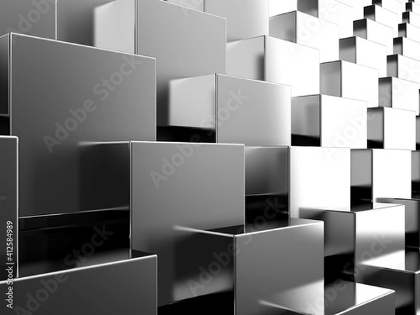 Fototapeta Dark silver cubes. Abstract metallic background. Modern design