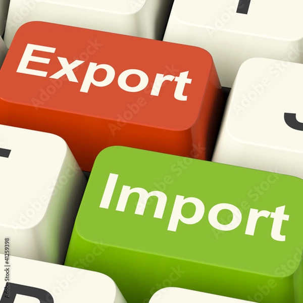 Fototapeta Export And Import Keys Showing International Trade Or Global Com