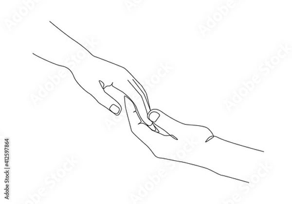 Obraz Continuous Line Drawing of Hands Couple Trendy Minimalist Drawing. One Line Abstract Concept. Minimalist Contour Couple Hands Drawing. Vector EPS 10.
