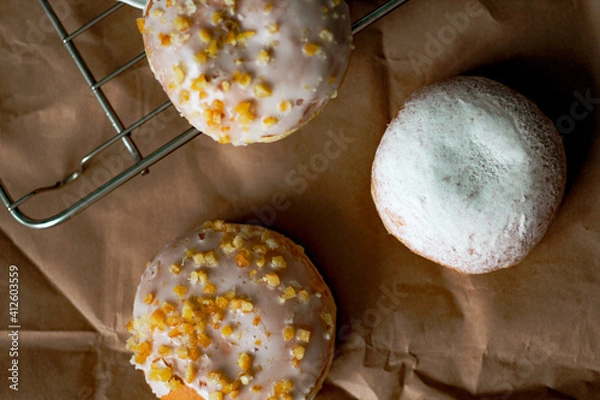 Obraz Close up on traditional polish donuts, served on Fat Thursday, selective focus, top view