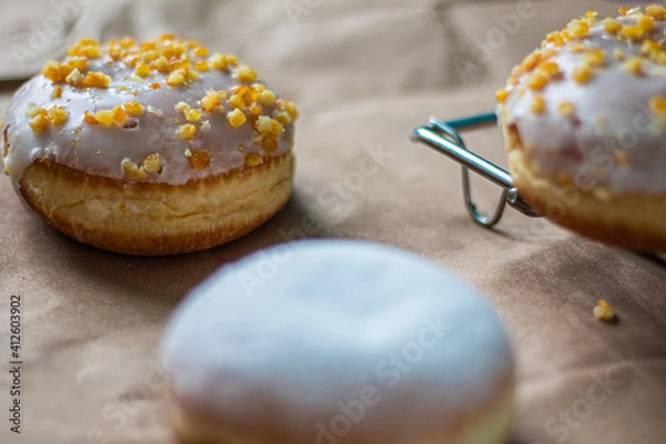 Obraz Close up on traditional polish donuts, served on Fat Thursday, selective focus