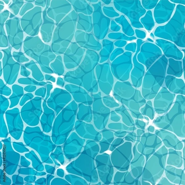 Obraz Water top view background. Blue ripples pattern with glares. Sea, pool or ocean illustration. Cartoon vector illustration.