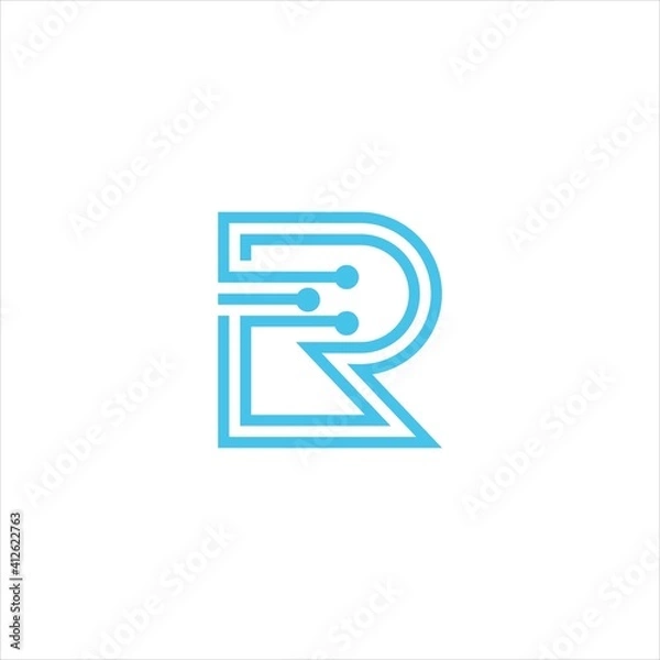 Obraz Initial Letter R Logo with Digital Polygon Cube and Abstract Geometric Shape for Tech Solution, Modern Minimalist Design Featuring Creative Emblem for Business Brand Identity