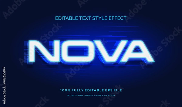 Fototapeta futuristic blue light text style effect. editable font vector file