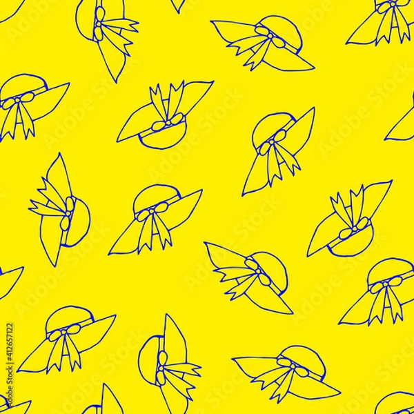 Obraz Doodle Summer hat seamless pattern. hand drawn background. Vector illustration