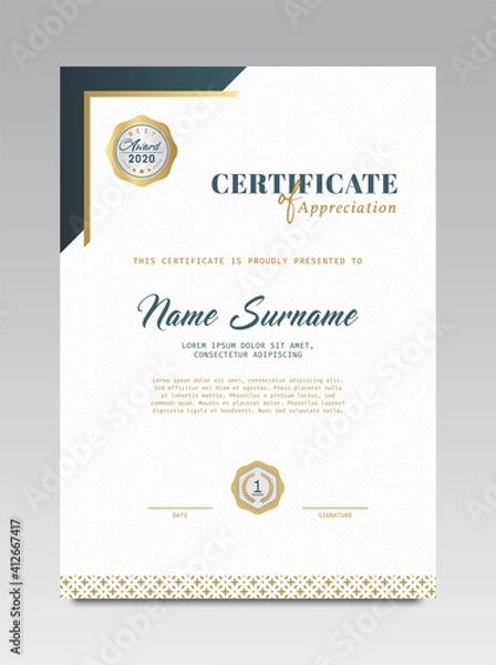 Fototapeta Certificate template awards diploma background vector modern design simple elegant and luxurious elegant. layout vertical in A4 size