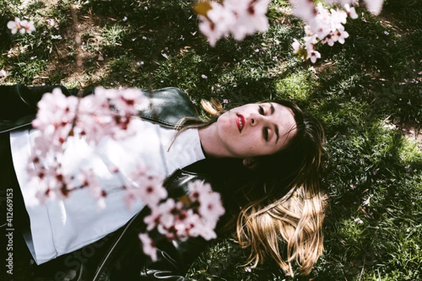 Obraz Girl lying on the grass