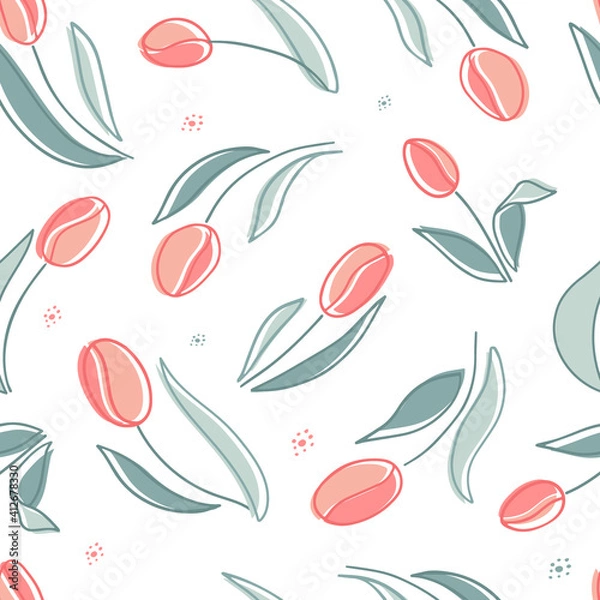 Fototapeta Tulips seamless pattern. Spring floral background. Tulip pattern for fabric, gift paper, print design. Vector