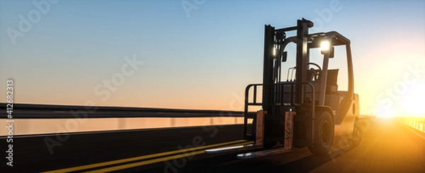 Obraz Logistik - Gabelstapler fährt auf Straße