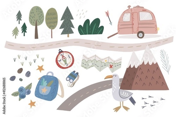 Obraz Vector Set of elements for camping design.