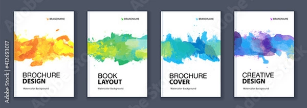 Obraz Watercolor A4 booklet colourful cover bundle set	with paint splash