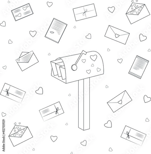 Obraz Doodle love vector background with mail box and love letters