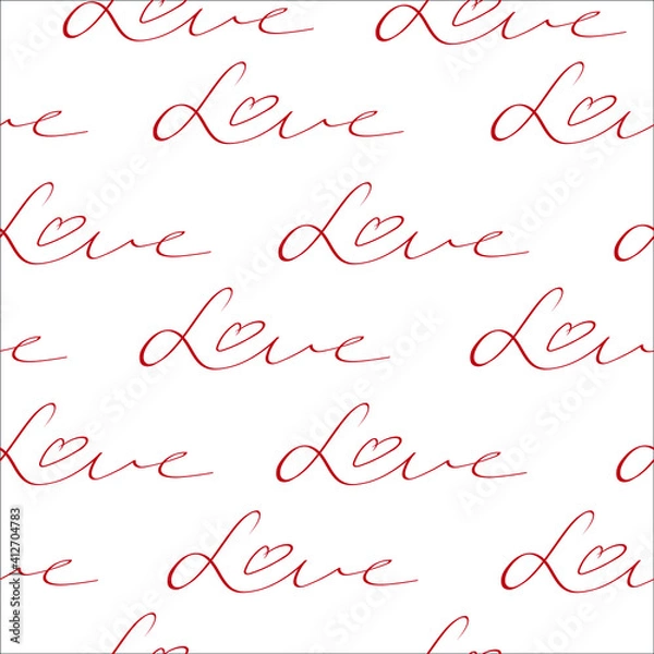 Obraz Abstract lined vector pattern with hearts and word love on white background.Vector illustration.