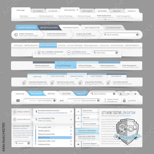 Fototapeta Web site design interface elements: Navigation menu bars