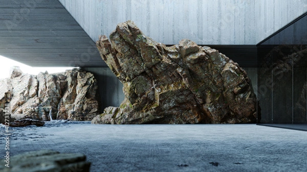 Obraz Cliff rock in abstract contemporary interior, architecture 3D Rendering