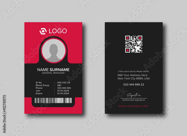 Fototapeta Modern ID Card Template with an author photo place | Office Id Card Layout | Employee Id Card for Your Business or Company
