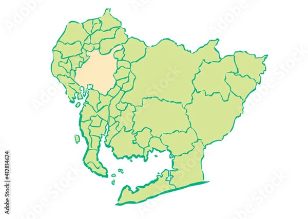 Fototapeta 愛知県	名古屋市　都道府県別・行政区域マップ