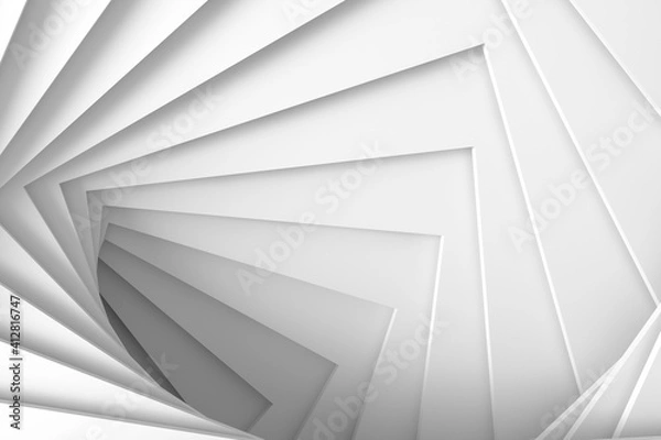 Fototapeta Abstract three-dimensional minimal white light texture of a set of straight square steps spiraling. 3D illustration