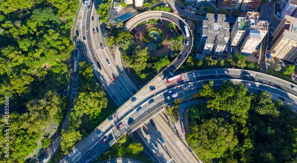 Fototapeta Aerial view of a road in Kowloon Tong, Hong Kong