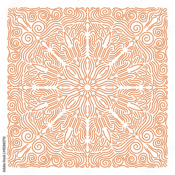 Fototapeta Ornament of silhouette flowers, twisted lines in a square.