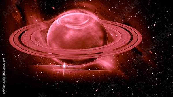 Obraz Planet with planetary rings, stars