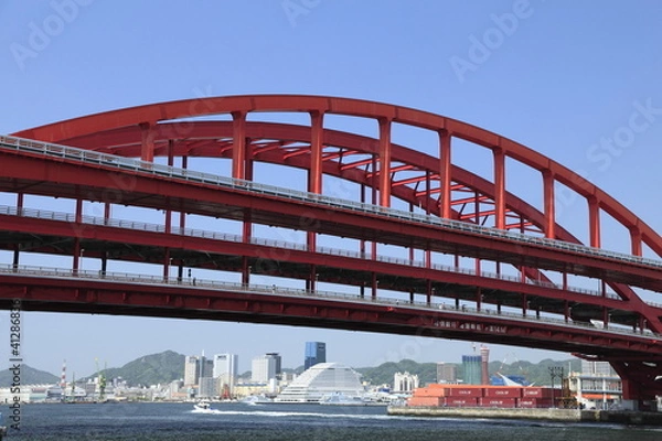 Fototapeta 神戸大橋とプレジャーボート