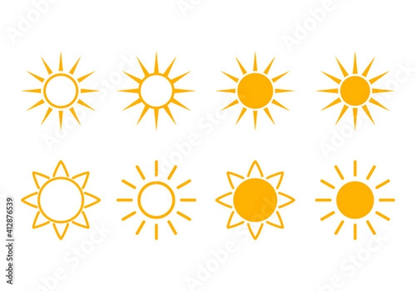 Fototapeta set of bright yellow abstract suns for weather forecast.