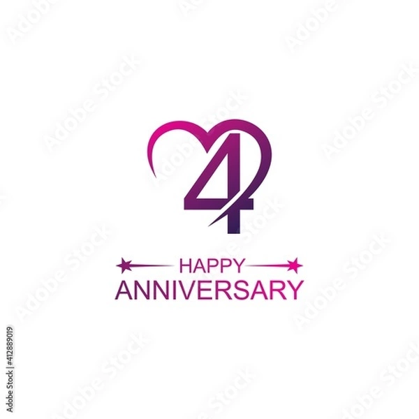 Fototapeta 4th anniversary and love vector template. Design for celebration, greeting cards or print.