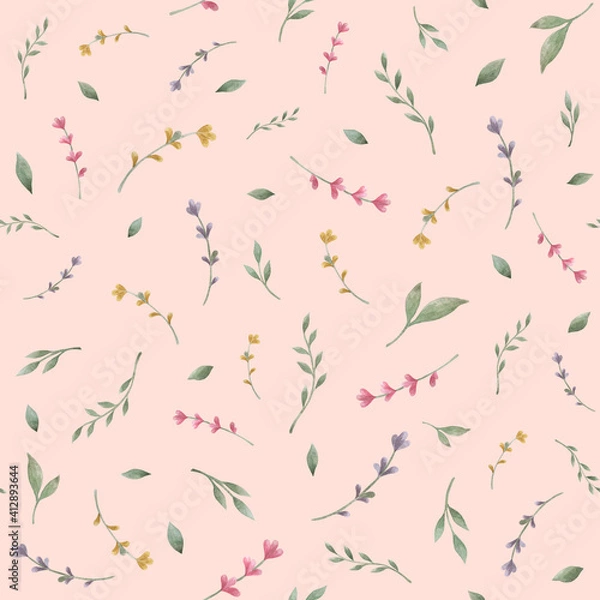 Fototapeta Easter seamless pattern with leaves and flowers.