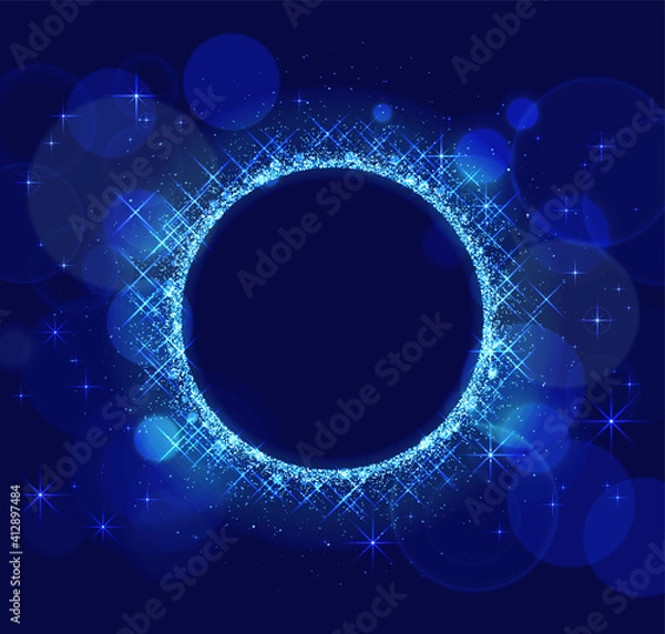 Fototapeta 暗い背景にキラキラ輝くブルーのリング
