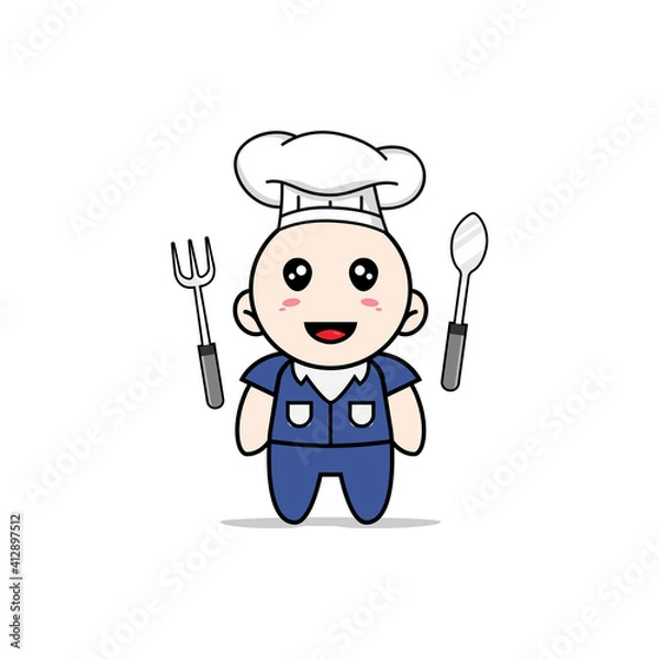Fototapeta Cute men character wearing chef costume.