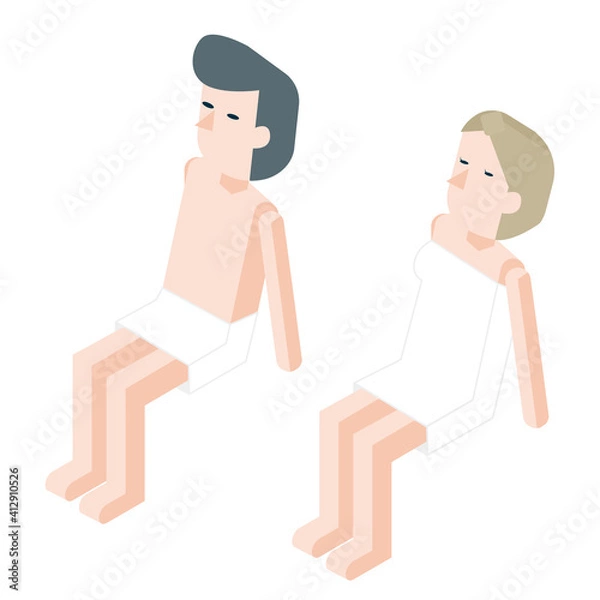 Fototapeta サウナ後にイスに座ってととのっている男女のサウナー