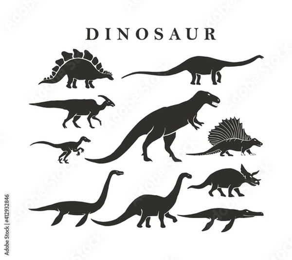 Fototapeta collection of dinosaur silhouettes vector isolated on white background.