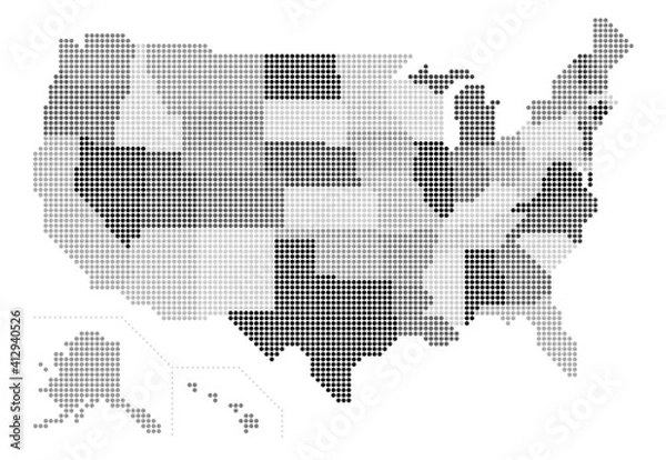 Fototapeta USA dots map state division, Vector illustration, Layering of states.