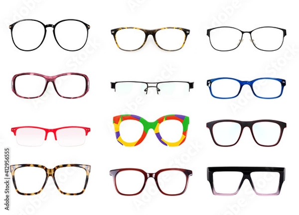 Fototapeta Set of glasses isolated on white background for applying on a portrait