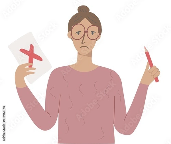 Fototapeta Woman with cross on ballot paper and red pencil in hand. Flat icon design. Vector stock illustration.