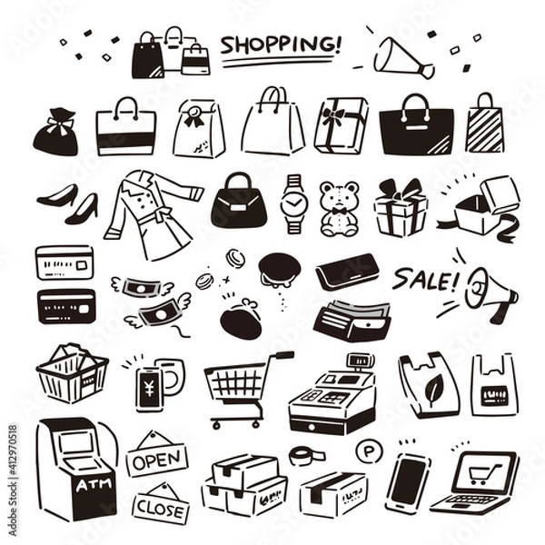 Fototapeta シンプルな手描きの買い物アイコン