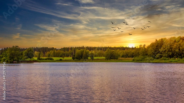 Obraz sunset over the river