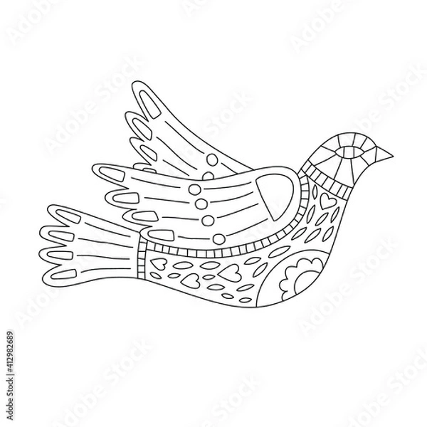 Fototapeta Coloring bird with patterns. Black and white. In folk style.
