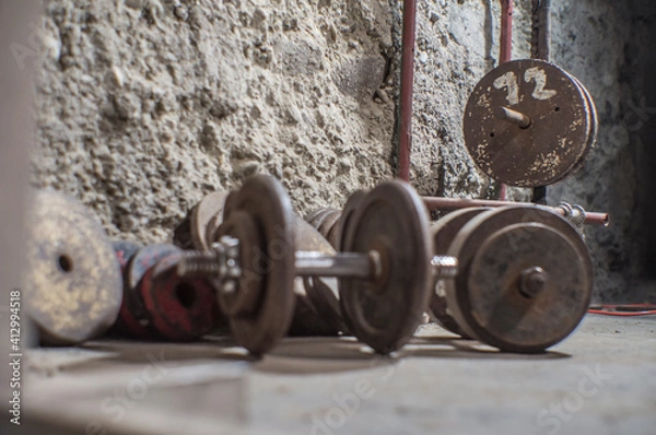 Obraz Underground dumbbell set and trainer room