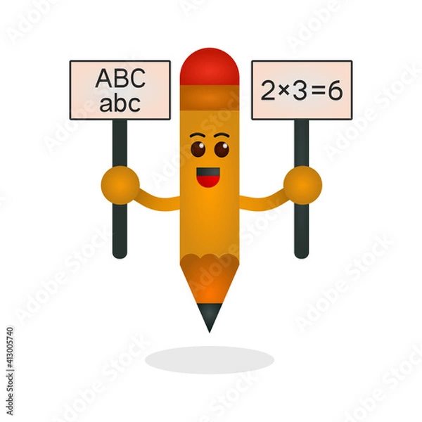 Fototapeta Pencil Illustration Study Math and Language for Junior High School, Back to School Cute illustration Vector