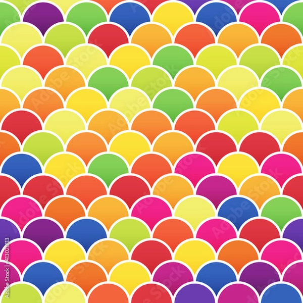 Fototapeta Colorful asian fish scale seamless retro pattern. Vector seamless background.