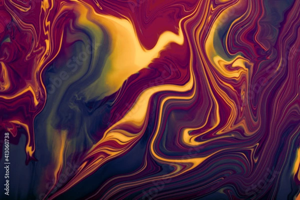 Fototapeta Colorful marble abstract backround,sunset colors.Make up concept.Beautiful stains of liquid nail laquers.Fluid art,pour painting technique.Good as digital decor,copy space.