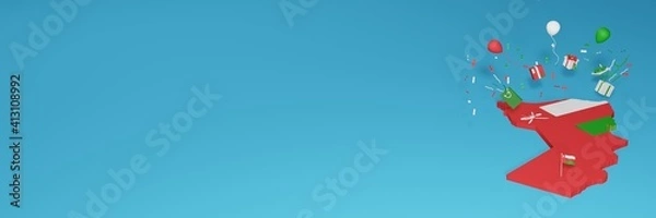 Fototapeta Map of Oman combined with flags for social media and website background covers, additions
Balloons, gift boxes and bags to celebrate National Shopping Day and National Independence Day in 3d rendering