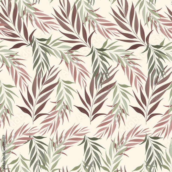 Fototapeta  Beautiful seamless pattern beautiful coloufull leaves Premium Vector 