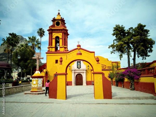 Obraz Old yellow church, with minimalist style